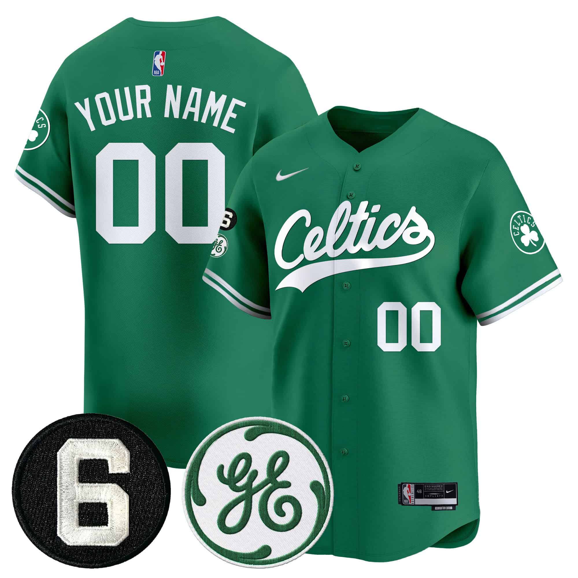 Men Boston Celtics Green 2024 Nike Bill Russell & John Havlicek Patch Custom Baseball NBA Jersey